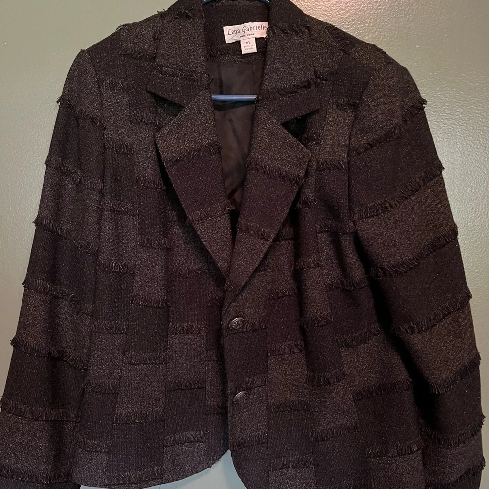 Lena Gabrielle New York Womens blazer/jacket black/gray checked fringe 10‎